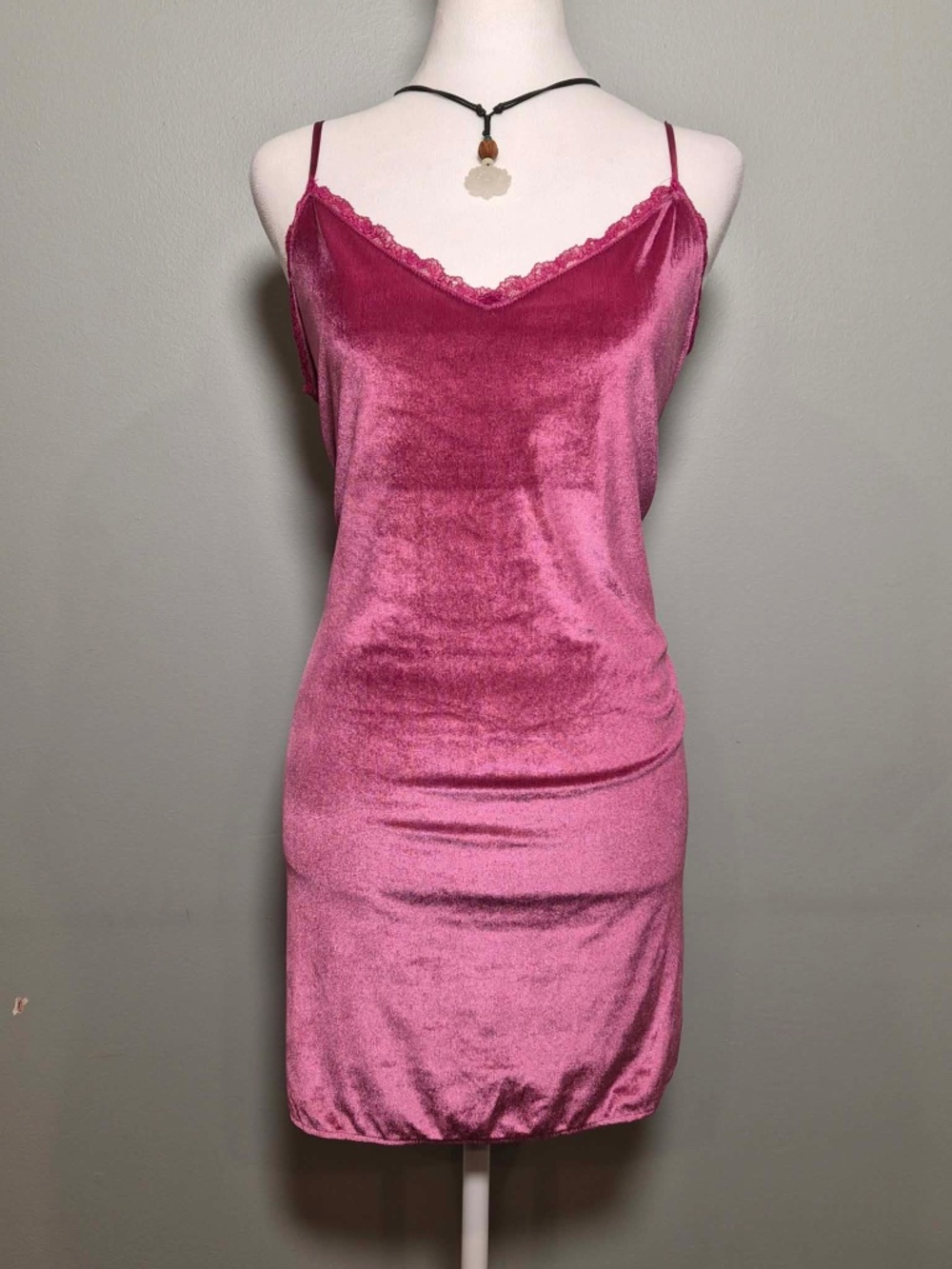 Victoria Secret Y2K Crushed Velvet Lace Fuchsia Pink Fairy Evening Slip Dress L